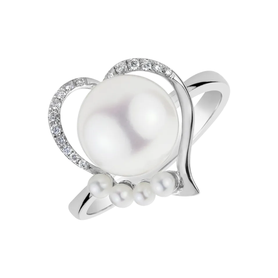 Prsten s perlami a diamanty Pearl Love