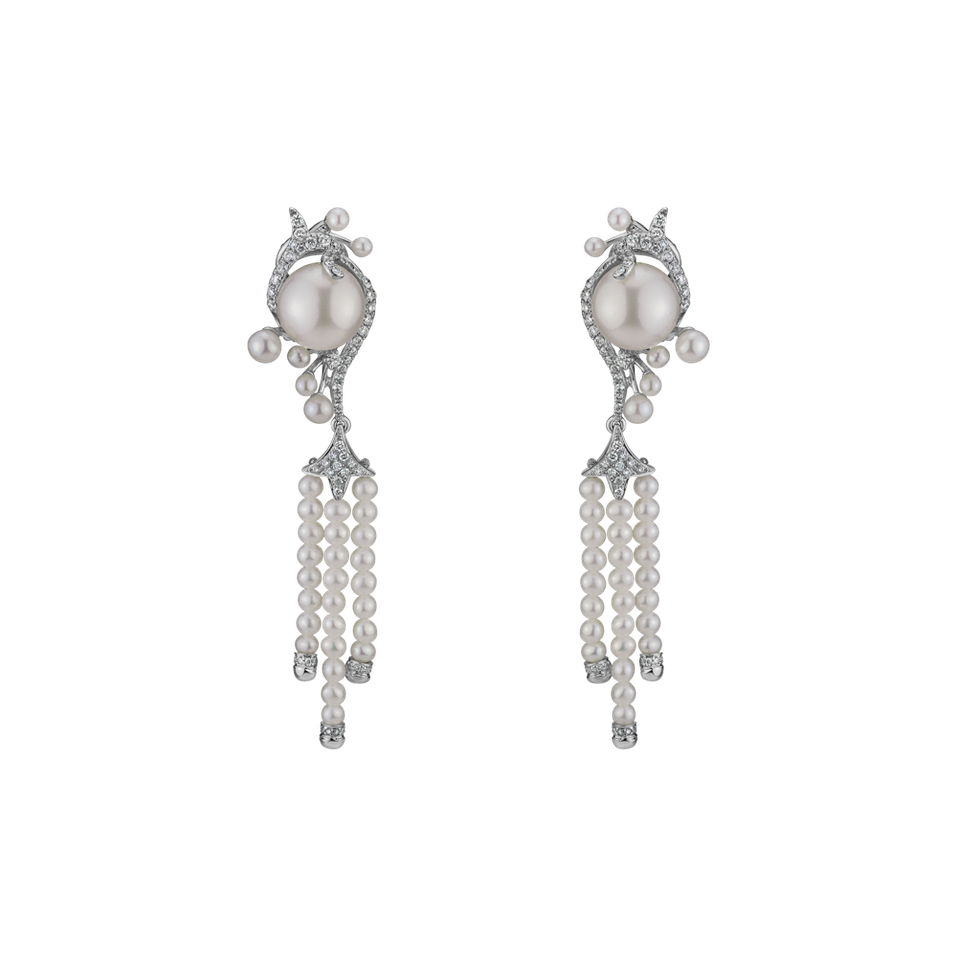 Náušnice s perly a diamanty White Waterfall