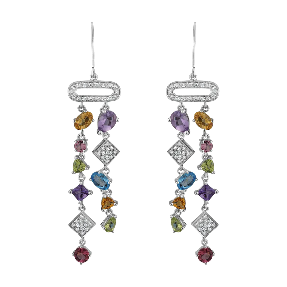 Náušnice s diamanty a drahokamy String of Beads