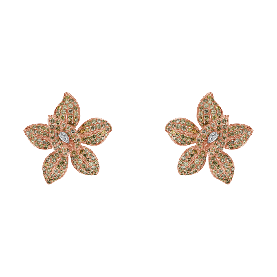 Náušnice s bílými a hnědými diamanty Sinful Orchid