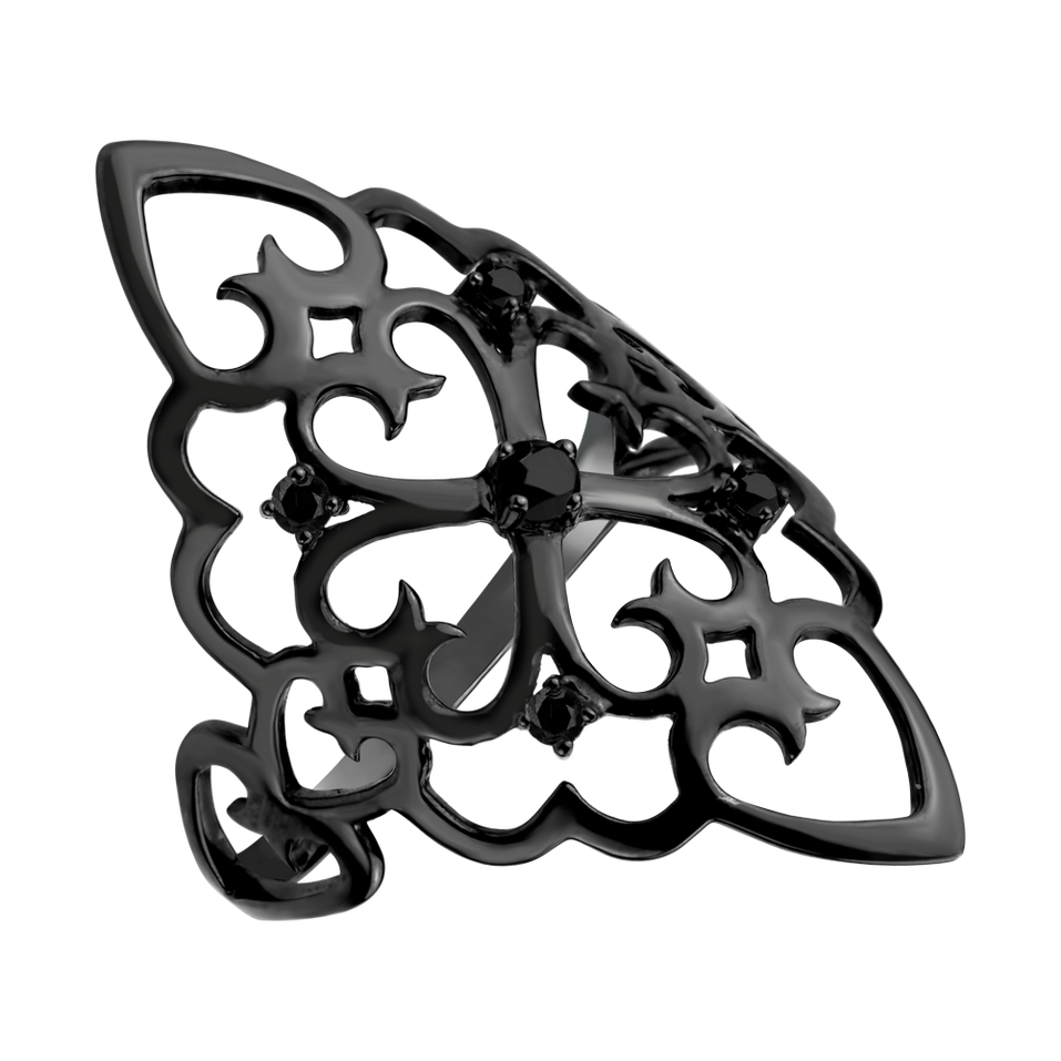 Prsten s černými diamanty Folk Treasure