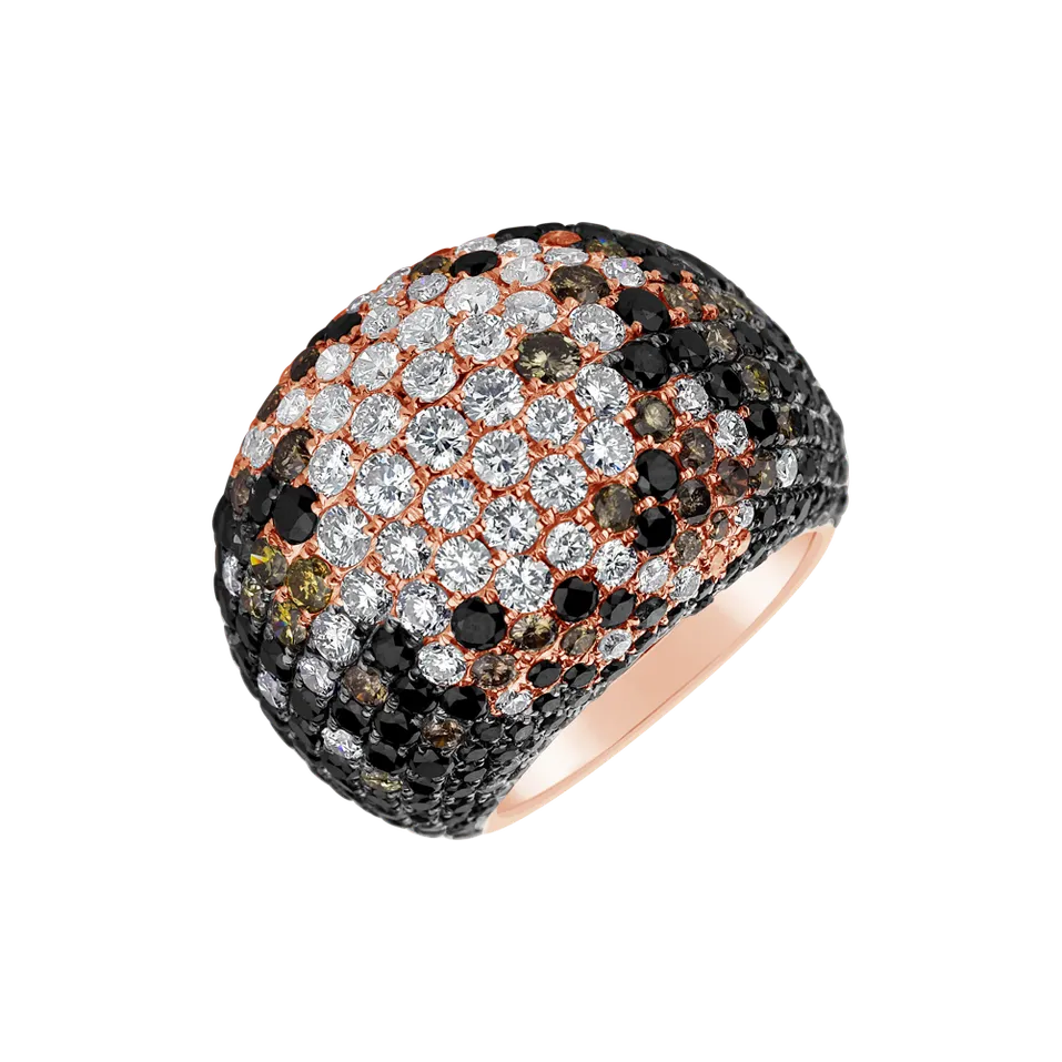 Prsten s bílými, hnědými a černými diamanty Deluxe Mark