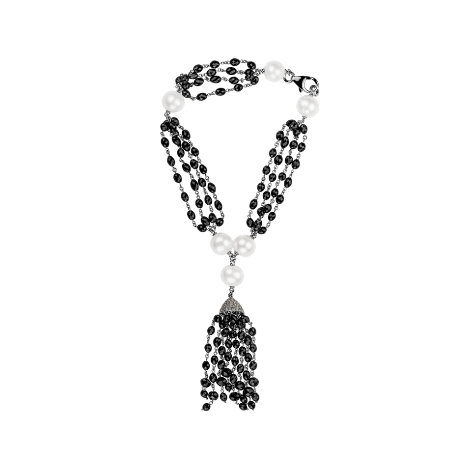 Náramek s černými a bílými diamanty a perlami Opium Symphony