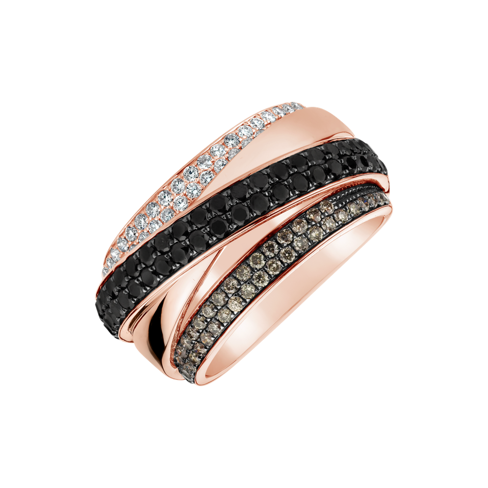 Prsten s bílým, hnědými a černými diamanty Starshine Glam