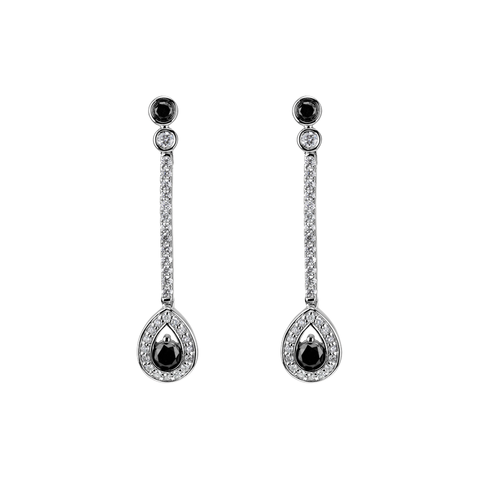 Náušnice s bílými a černými diamanty Glamour Drop