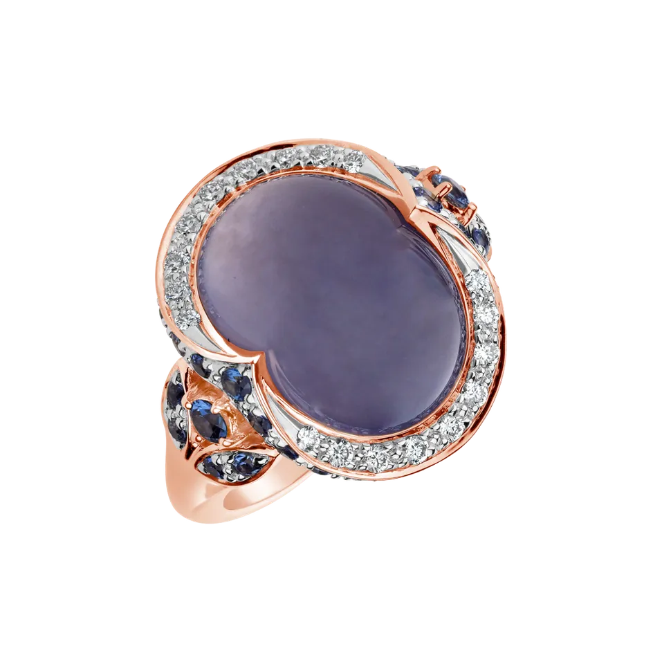 Prsten s chalcedonem, diamanty a safíry Wonder Drop
