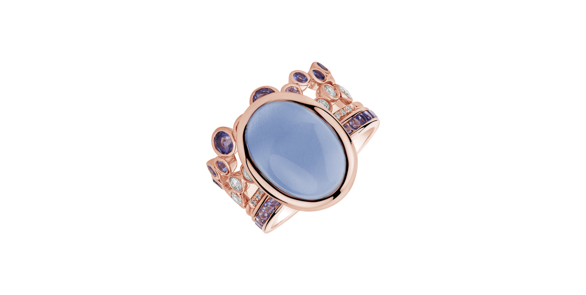 Prsten s diamanty, akvamarínem a Iolite Luciole