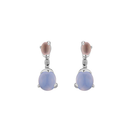 Náušnice s diamanty, růženínem a chalcedonem Fabulous Romance