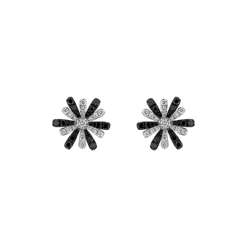 Náušnice s černými a bílými diamanty Blooming Grace