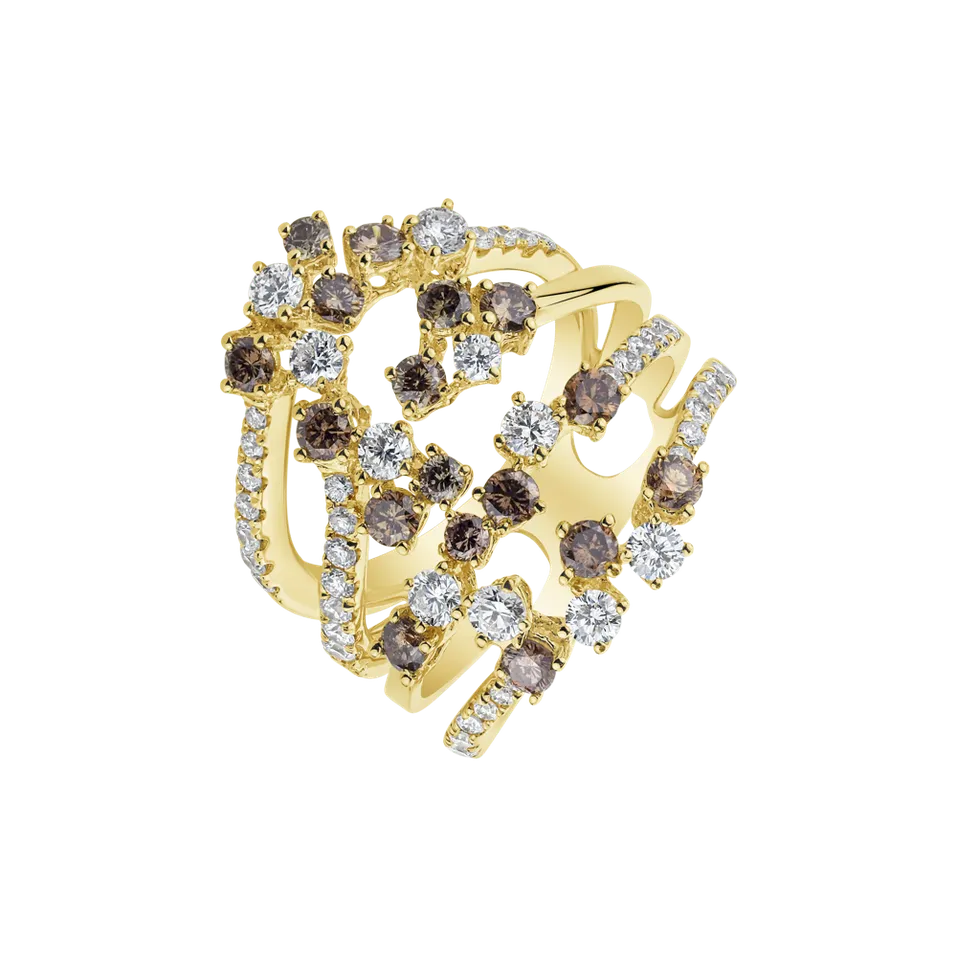 Prsten s bílými a hnědými diamanty Shania