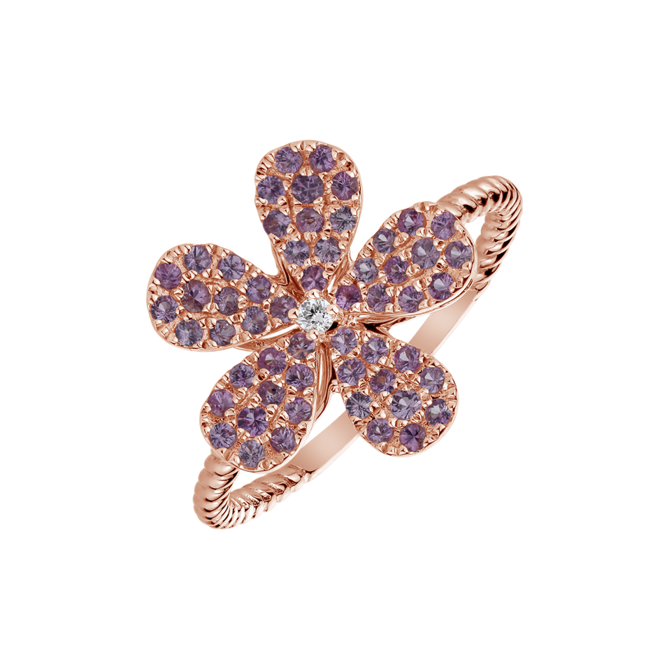 Prsten s diamantem a safíry Flower Caress