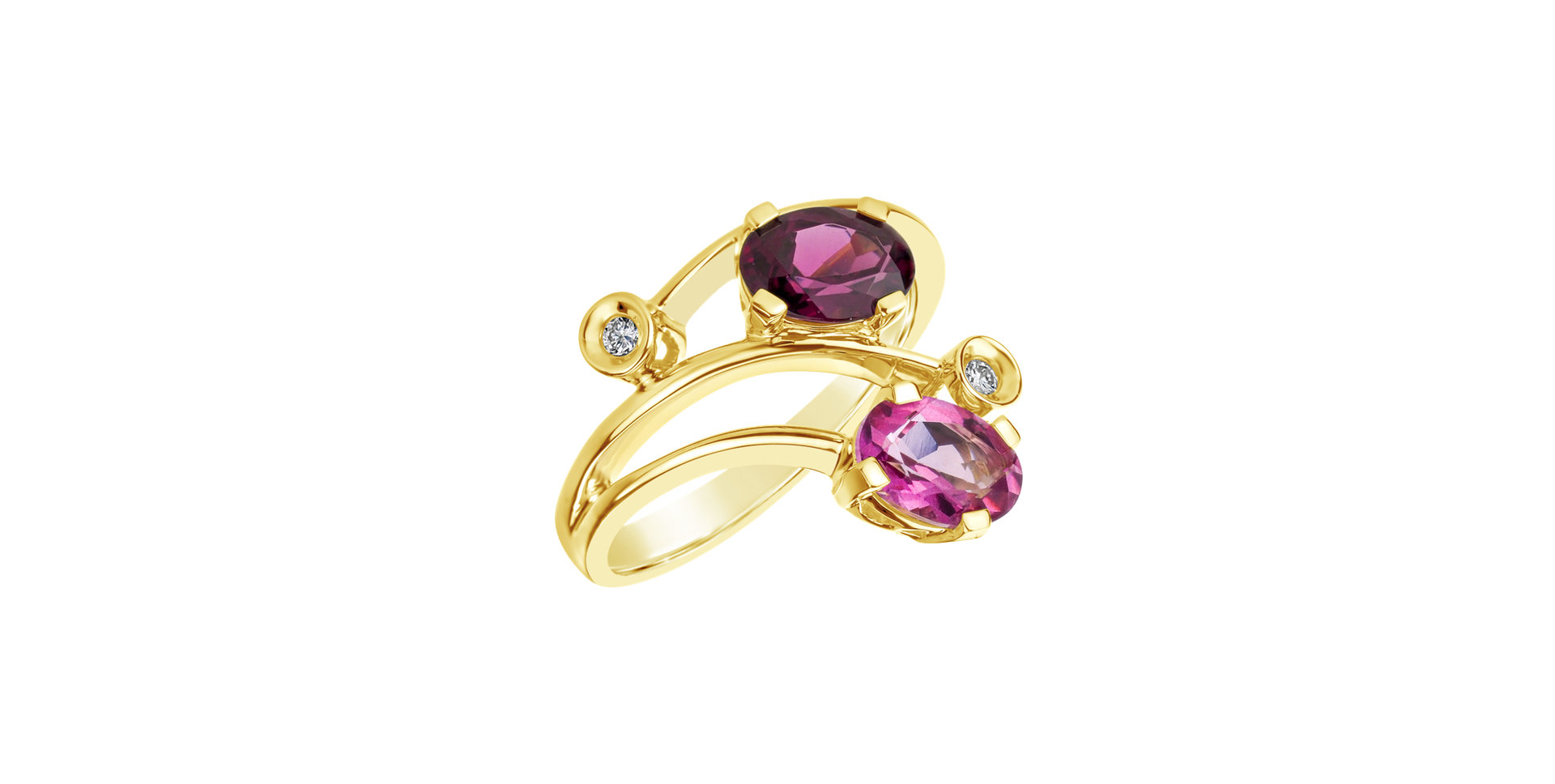 Prsten s diamanty, topazem a rhodolitem Magic Flower