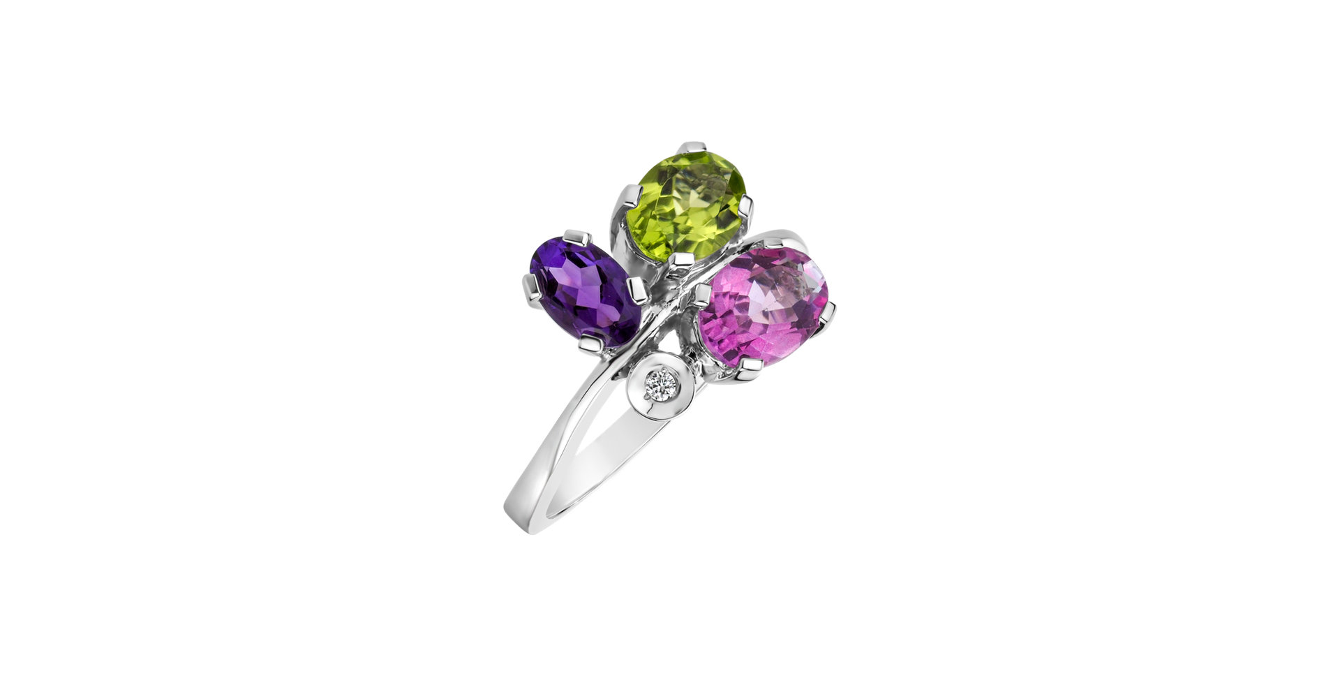 Prsten s diamanty, ametystem, topazem, peridotem Multicolor