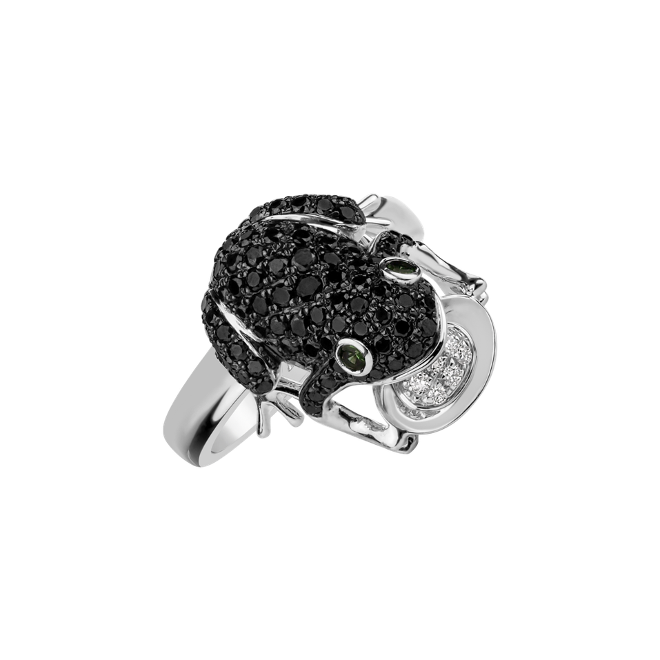 Prsten s černými a bílými diamanty a granáty Dark Prince