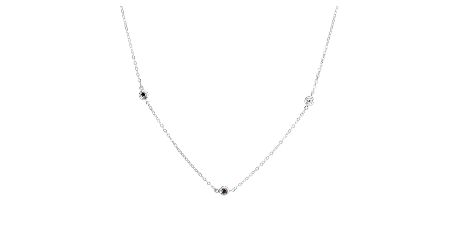 Náhrdelník s černými, hnědými a bílými diamanty Dots