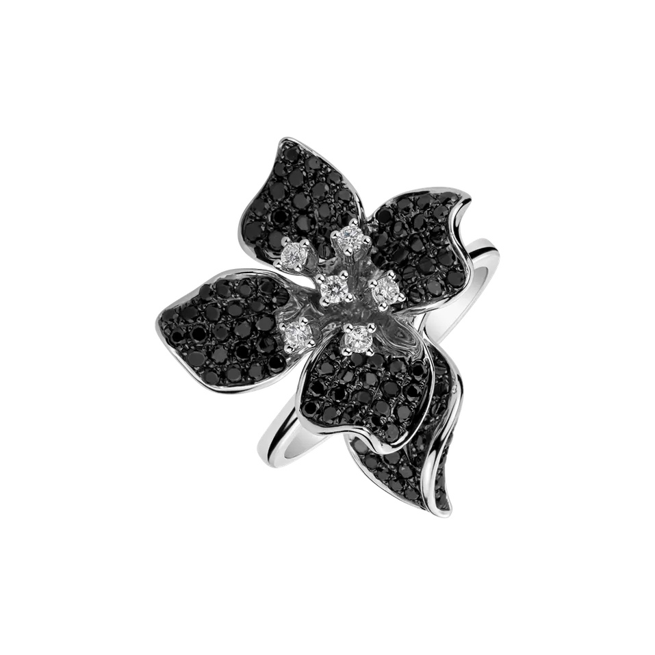 Prsten s černými a bílými diamanty Orchid Wish