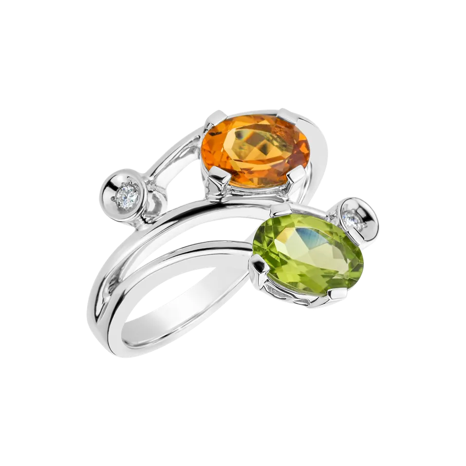 Prsten s diamanty, peridotem a citrínem Magic Flower