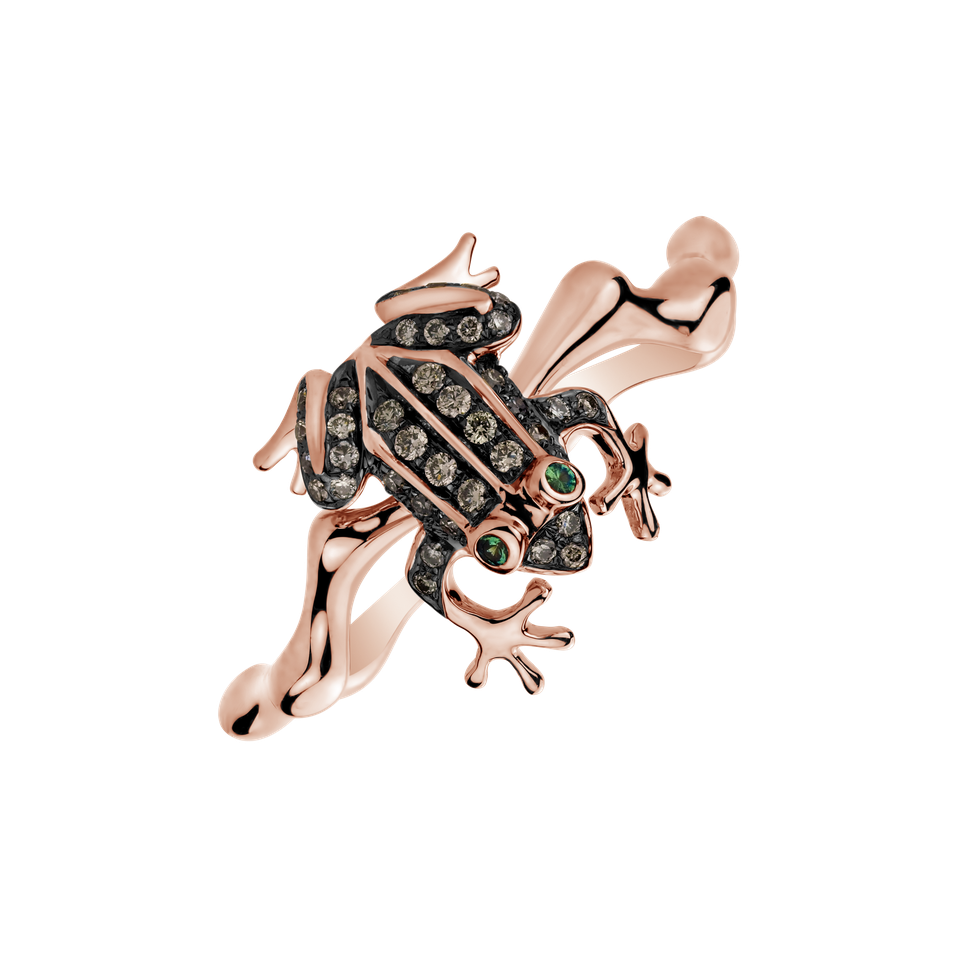 Prsten s černými diamanty a rubíny Noble Frog