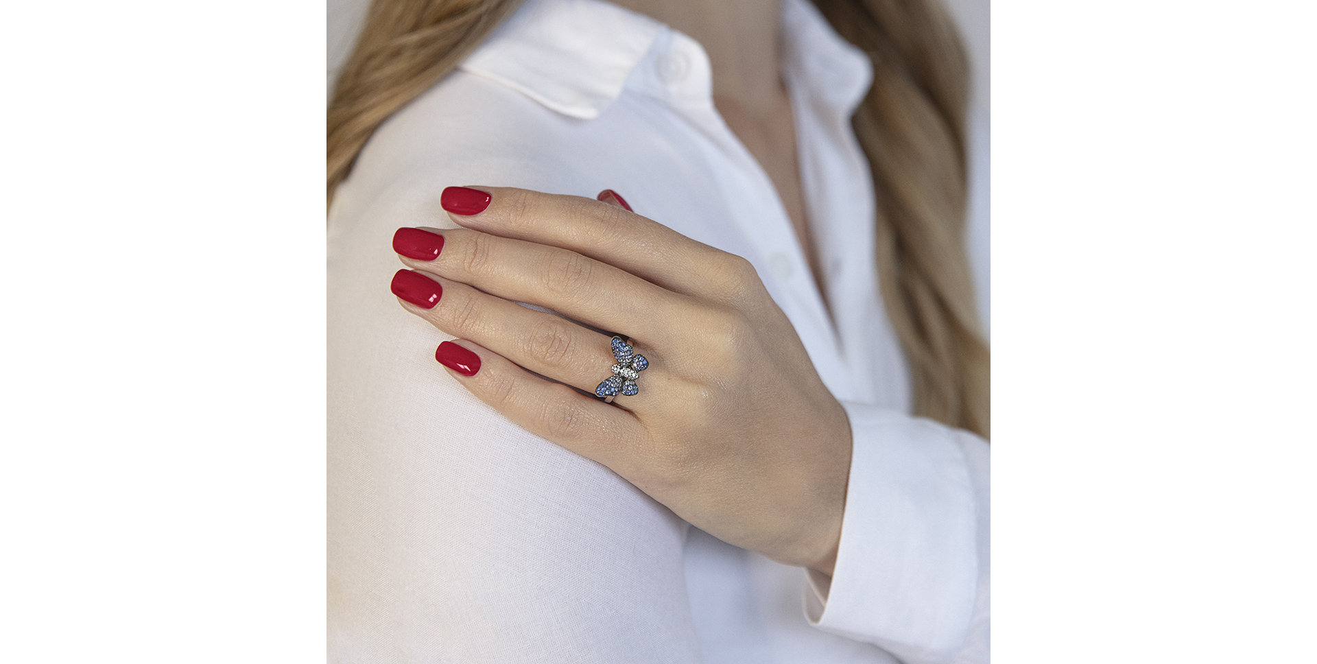 Prsten s diamanty a safíry Glamorous Butterfly