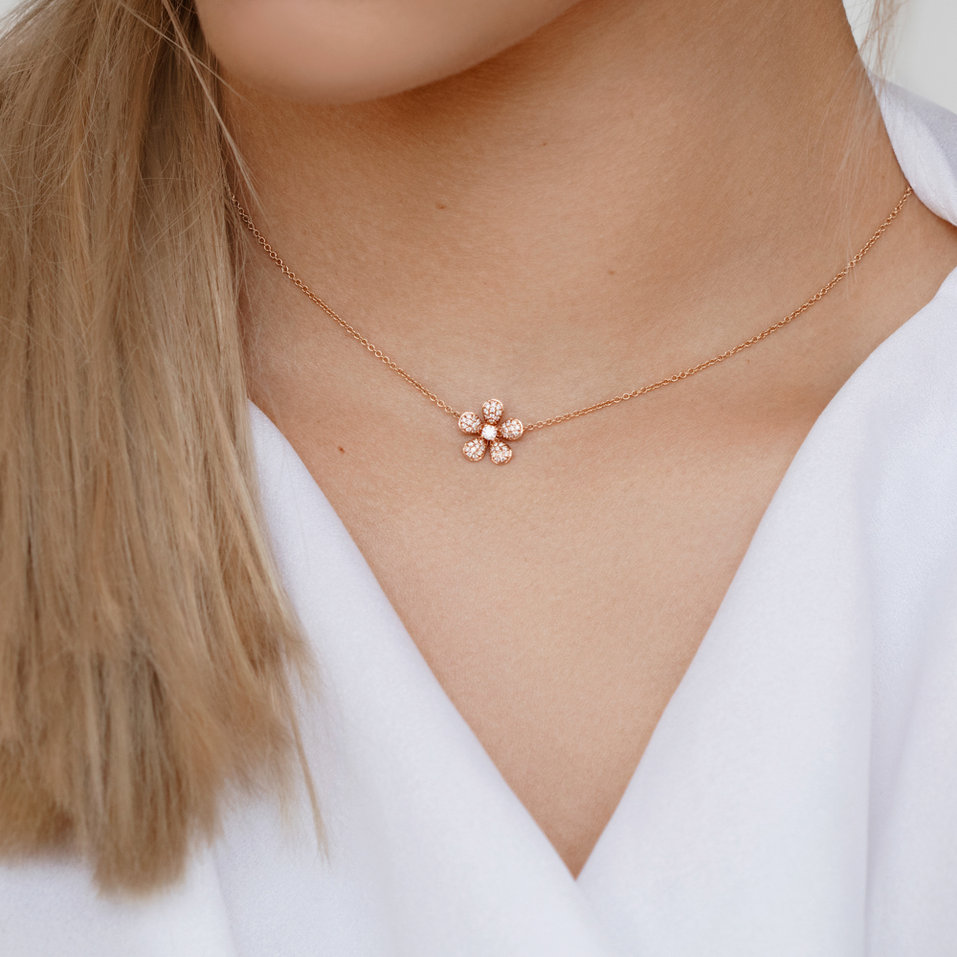 Náhrdelník s hnědými a bílými diamanty Flower