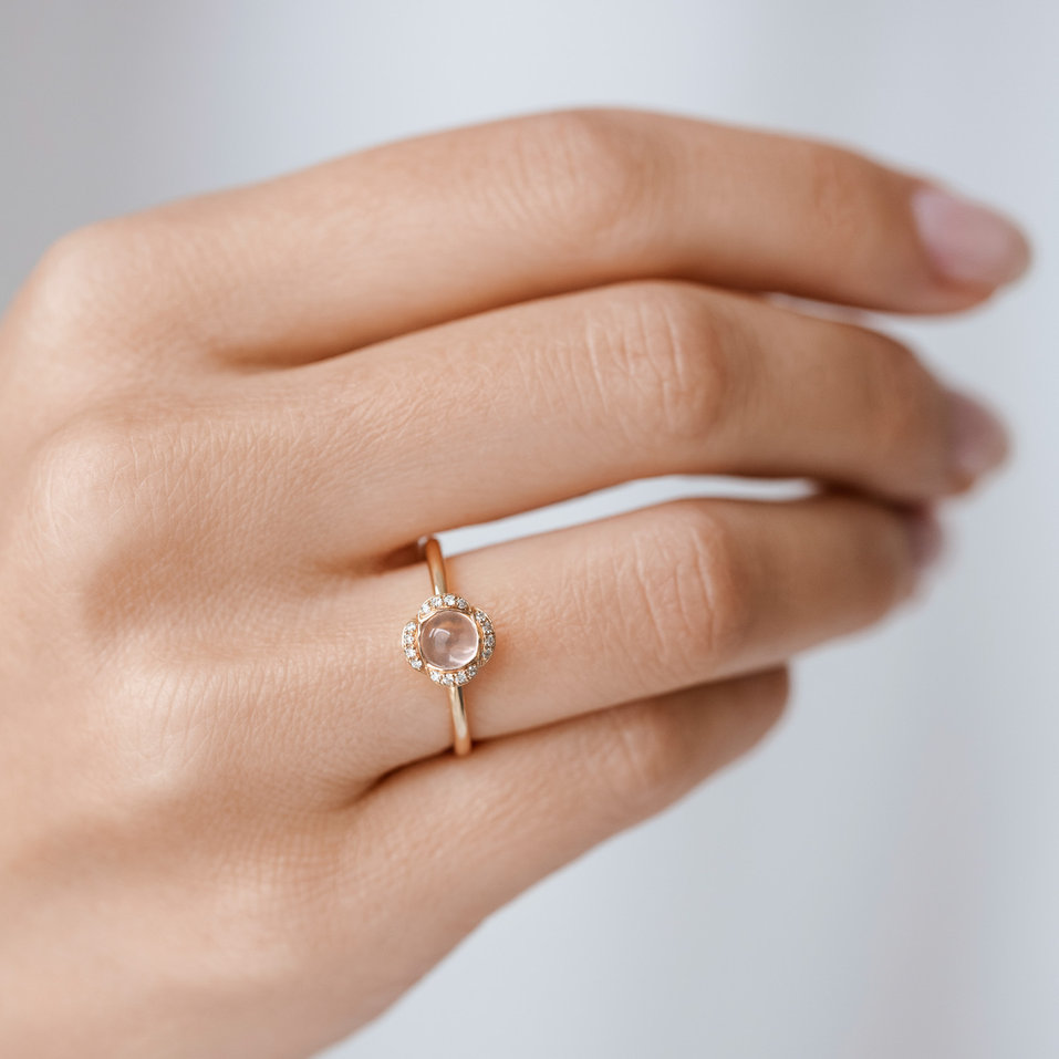 Prsten s růženínem a diamanty Floral Candy