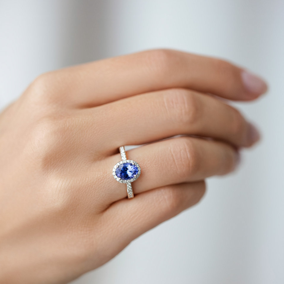 Prsten s diamanty a tanzanitem Princess