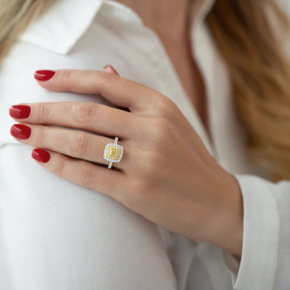 Prsten s bílými a žlutými diamanty Sparkling Rise