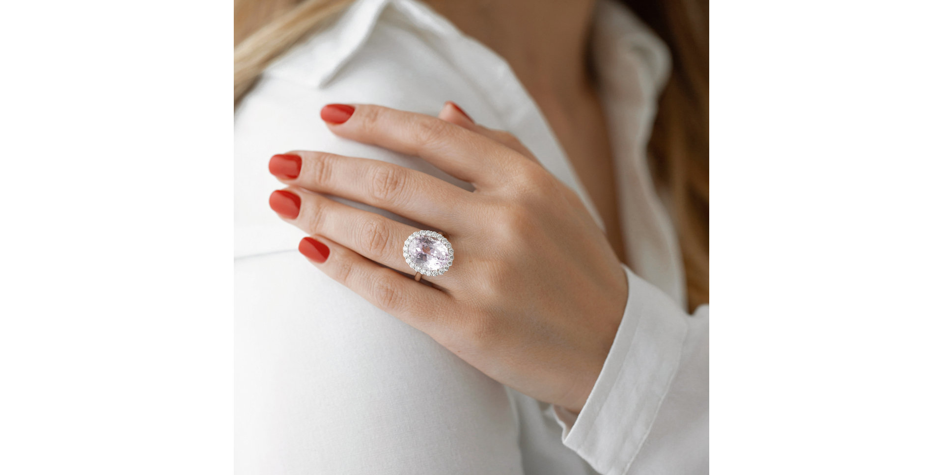 Prsten s kunzitem a diamanty Fairy Sky