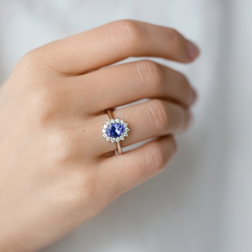 Prsten s diamanty a tanzanitem Princess