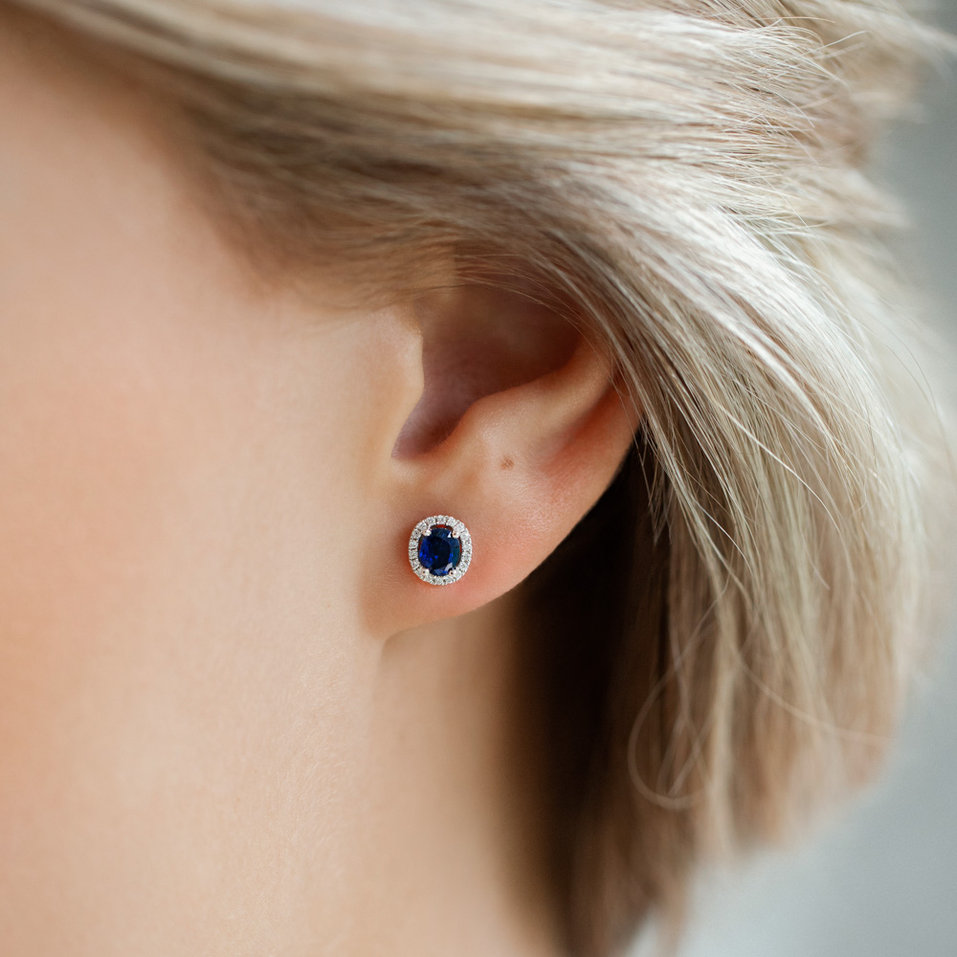 Náušnice s diamanty a safírem Princess
