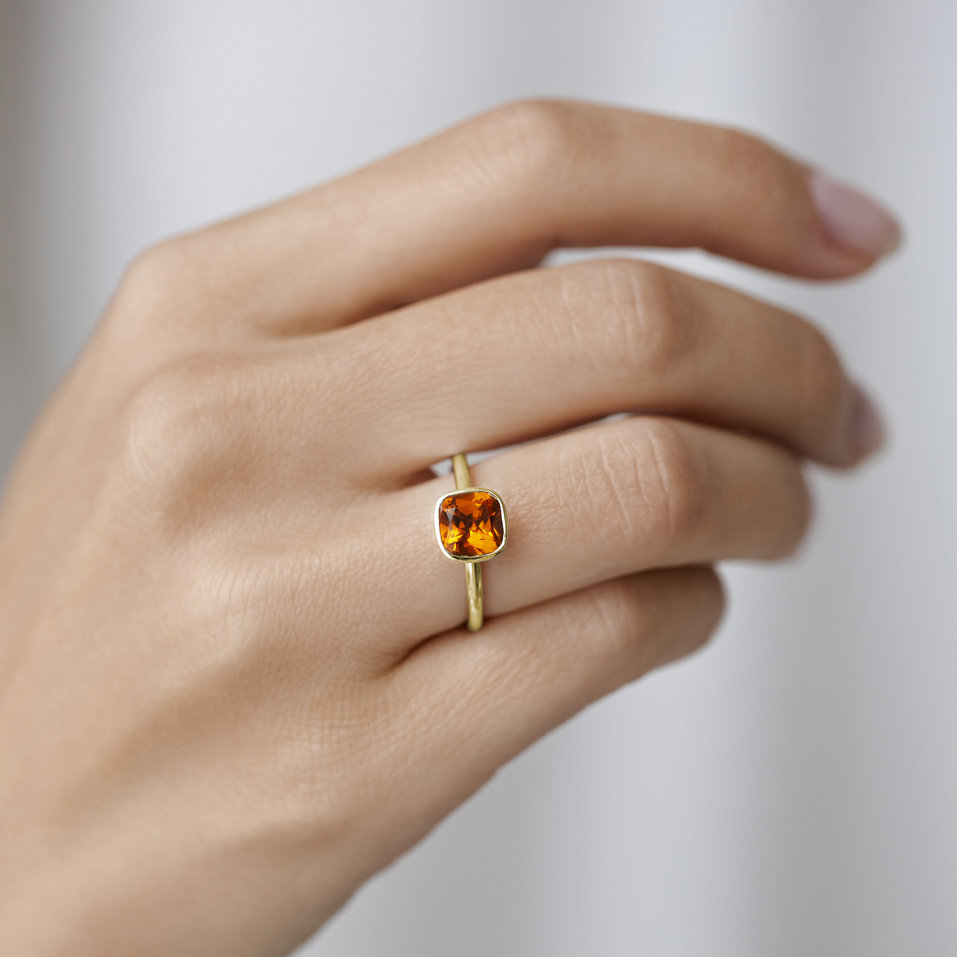 Prsten s citrínem madeira Space Bonbon