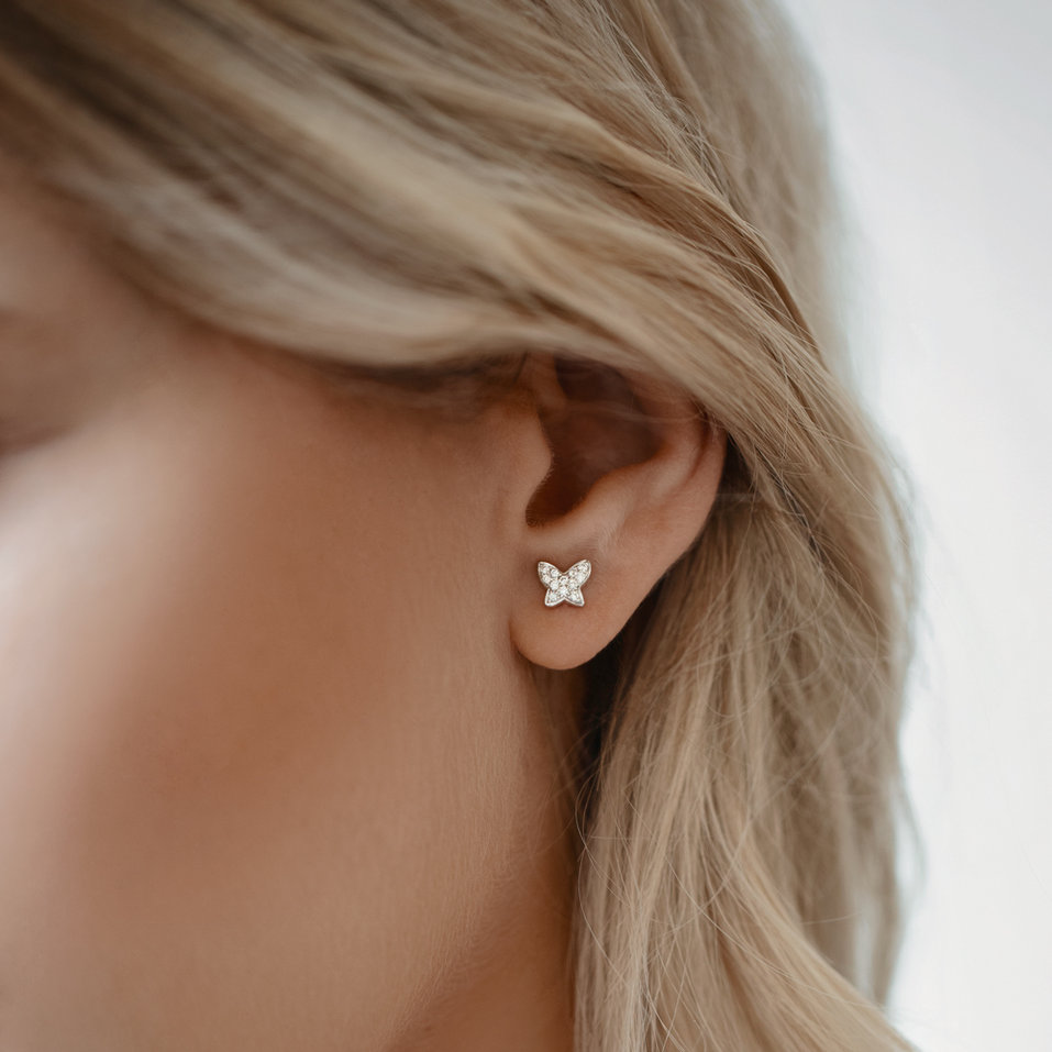 Náušnice s černými diamanty Amazing Butterfly