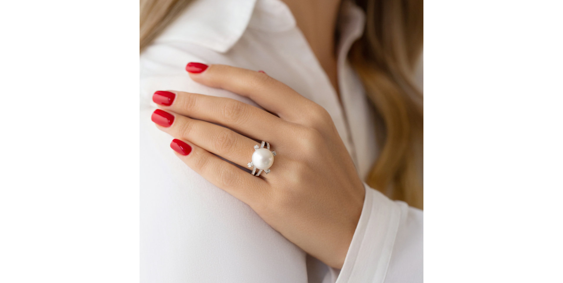 Prsten s perlou a diamanty Sea Valley