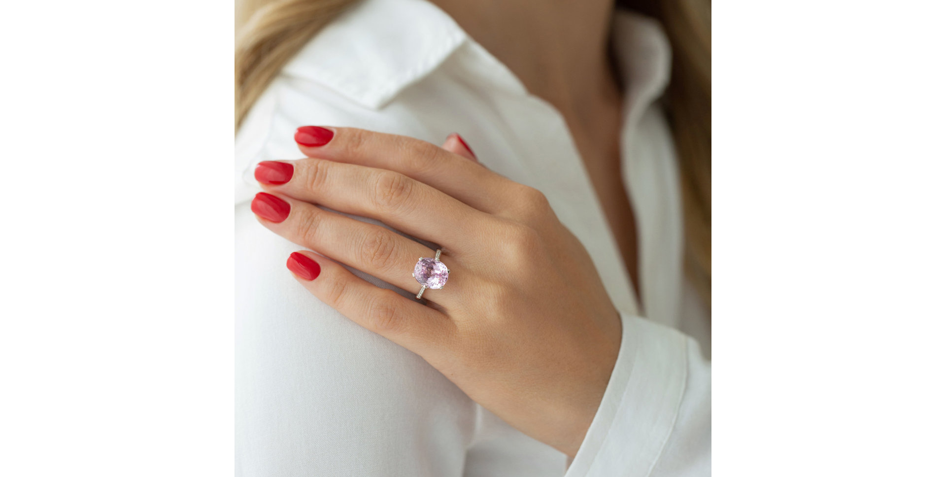 Prsten s kunzitem a diamanty Fairytale Seraph