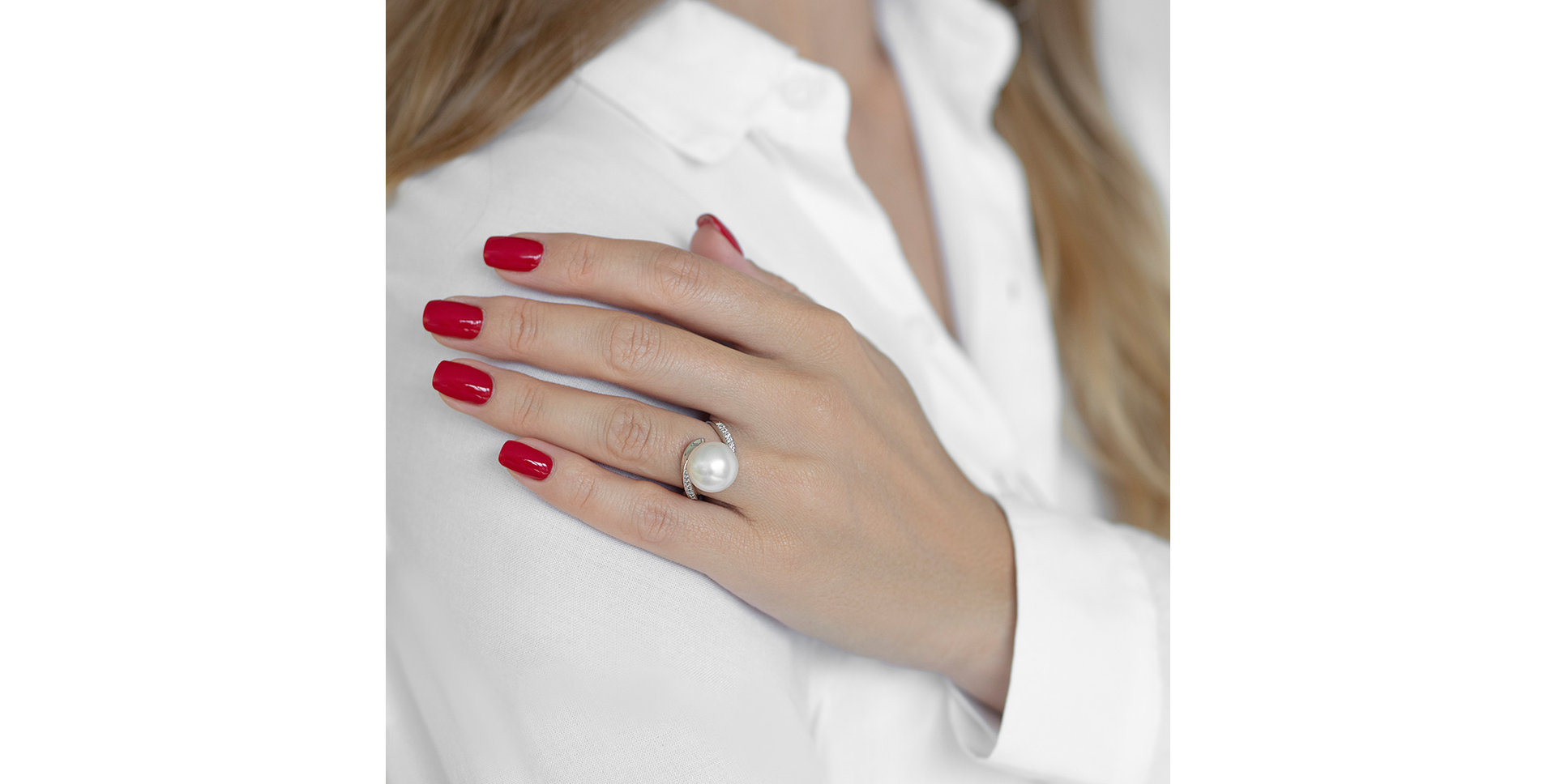 Prsten s perlou a diamanty Edge of Sea