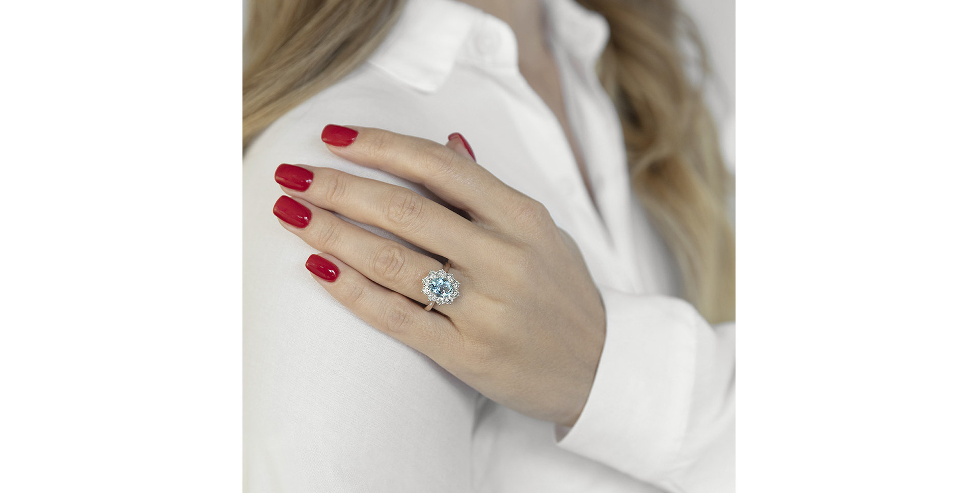 Prsten s akvamarínem a diamanty Sky Goddess