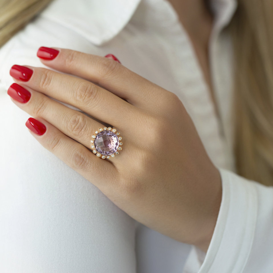 Prsten s ametystem a diamanty Mina