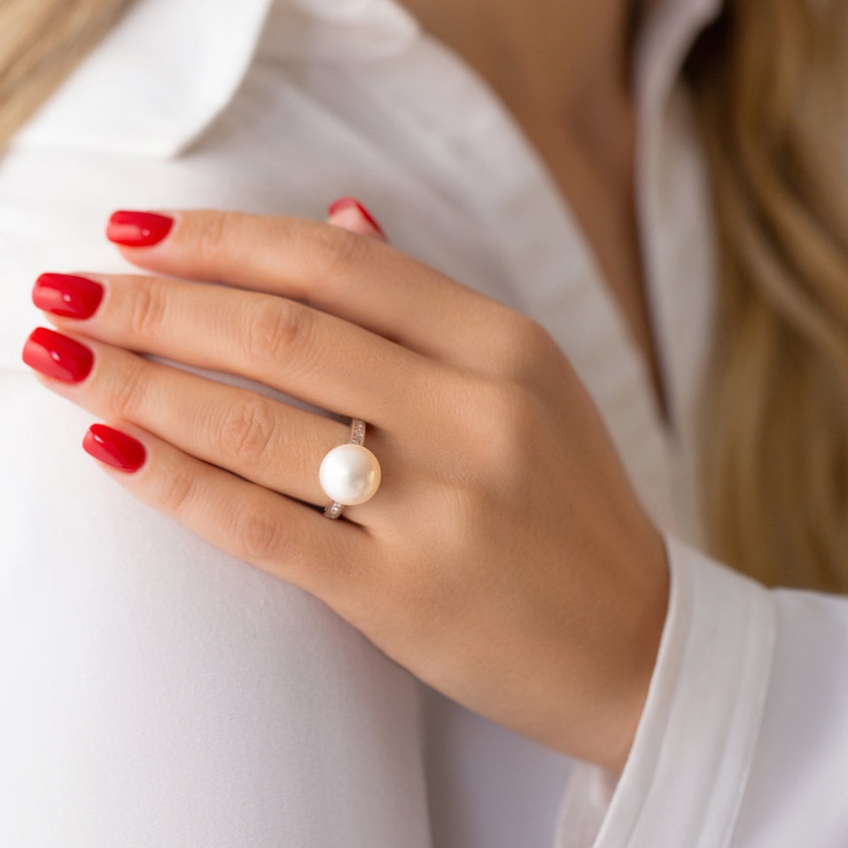 Prsten s perlou a diamanty Sea Grace