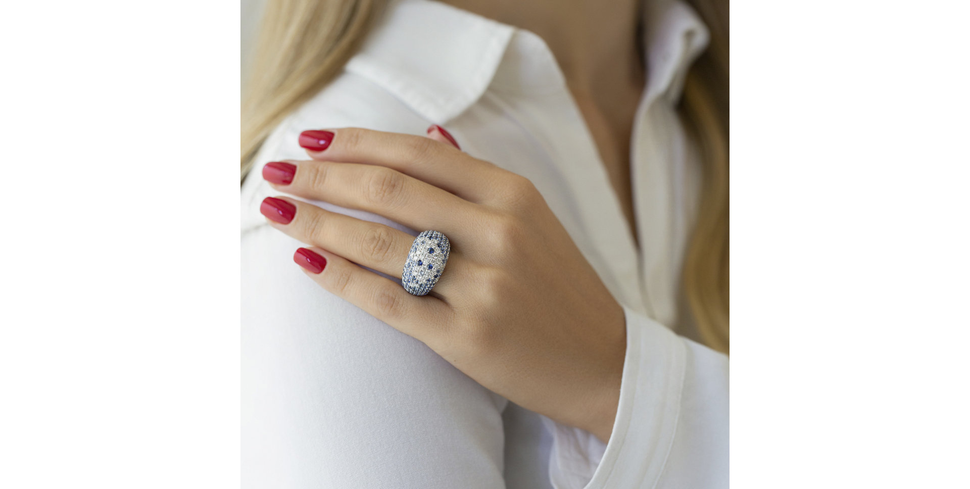 Prsten s diamanty a safíry Belva