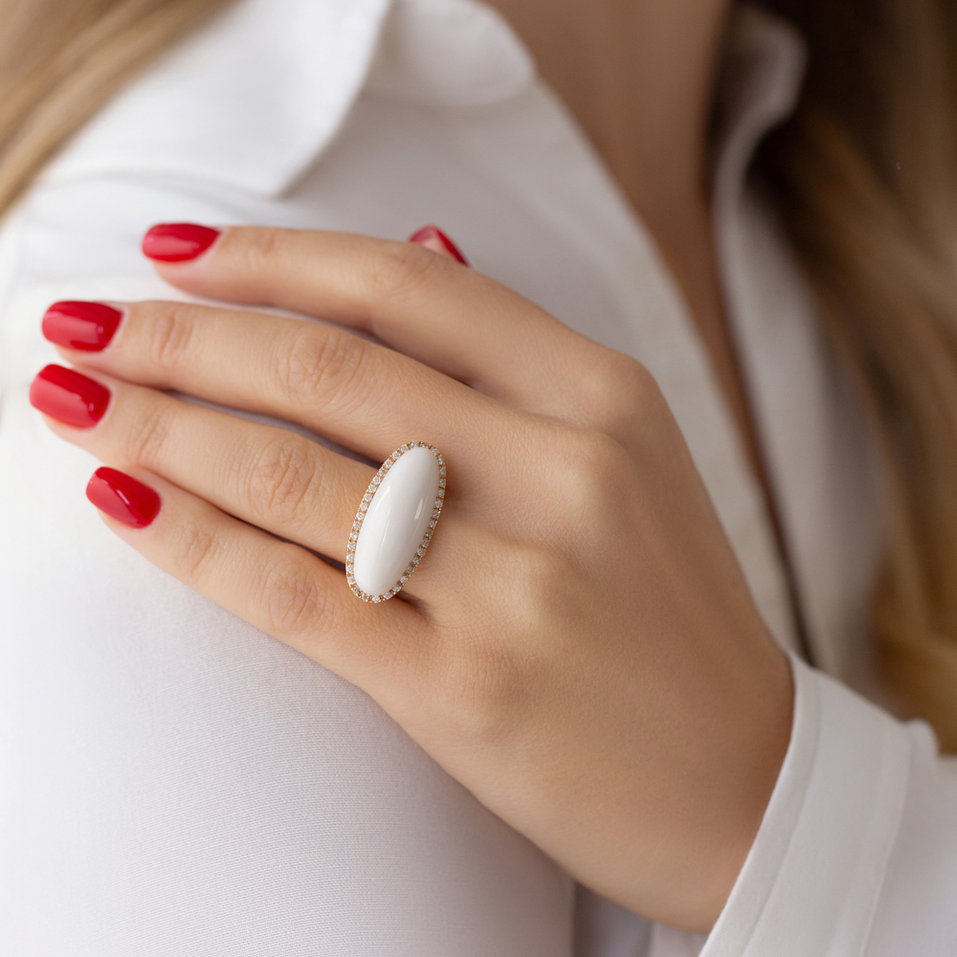 Prsten s achátem a diamanty Night Passion