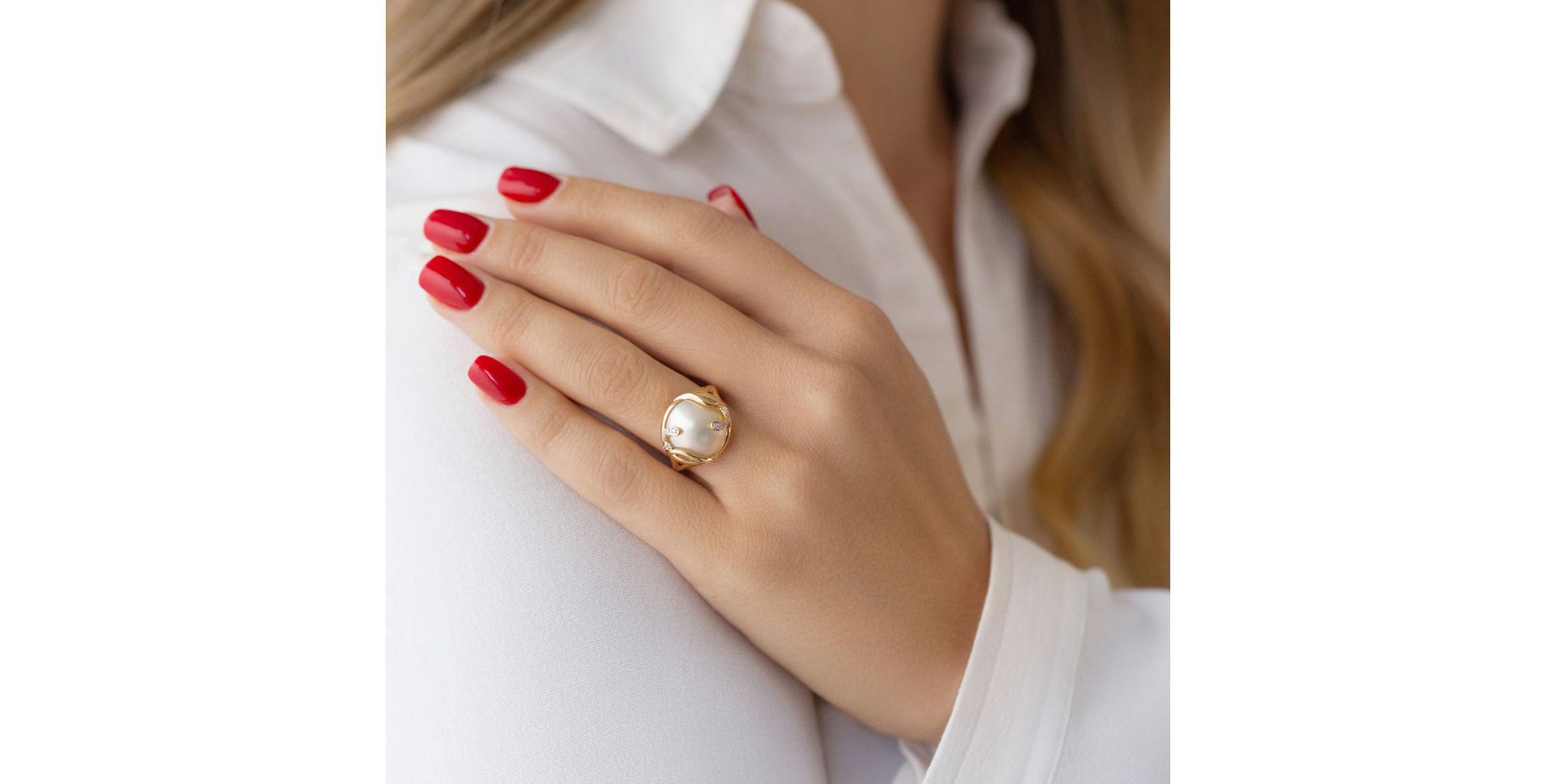 Prsten s perlou a diamanty Tear of Whale