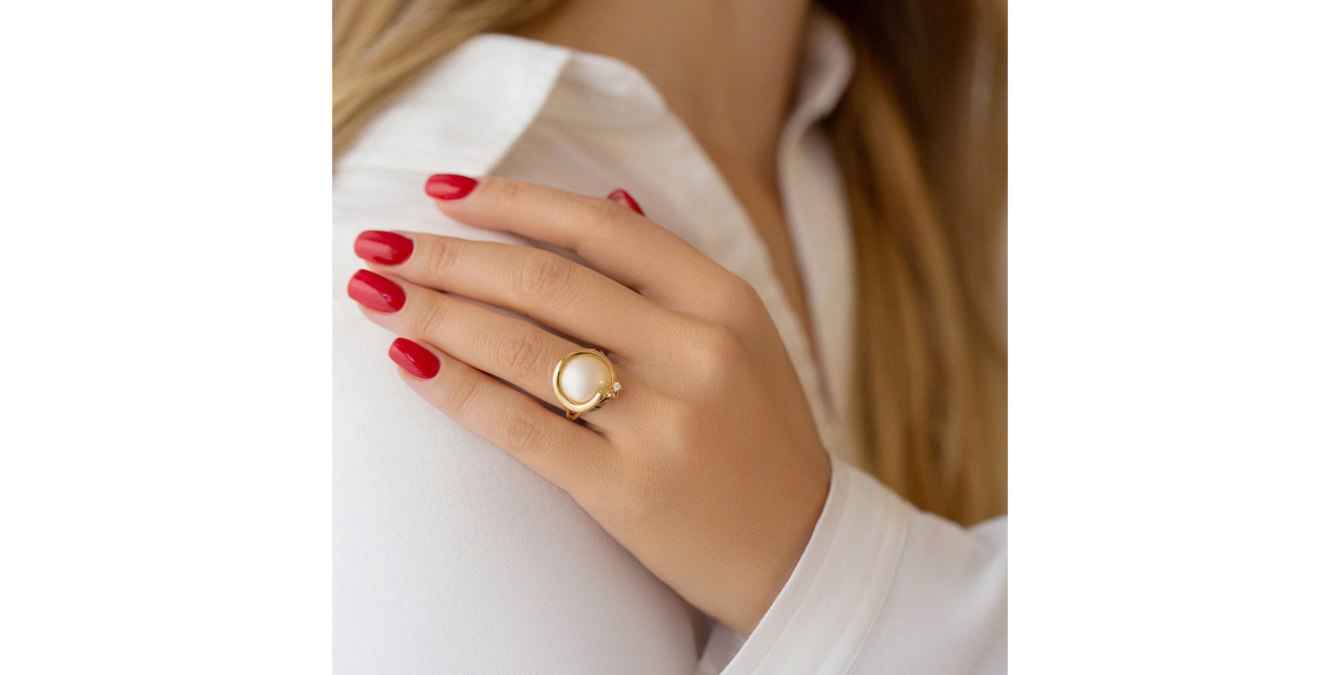 Prsten s perlou a diamantem Caulerpa Pearl