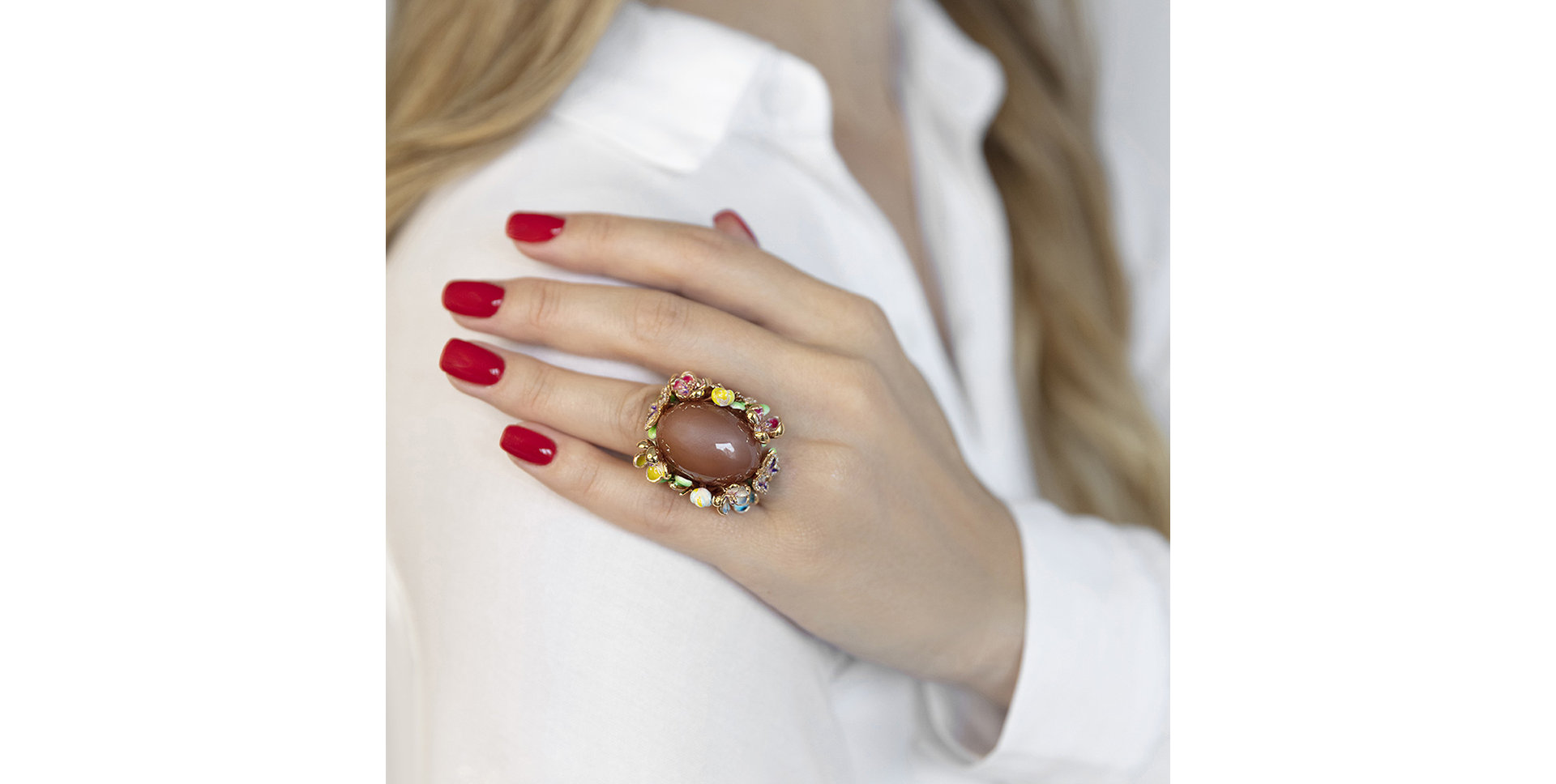 Prsten s měsíčním kamenem, diamanty a drahokamy Glory Eden