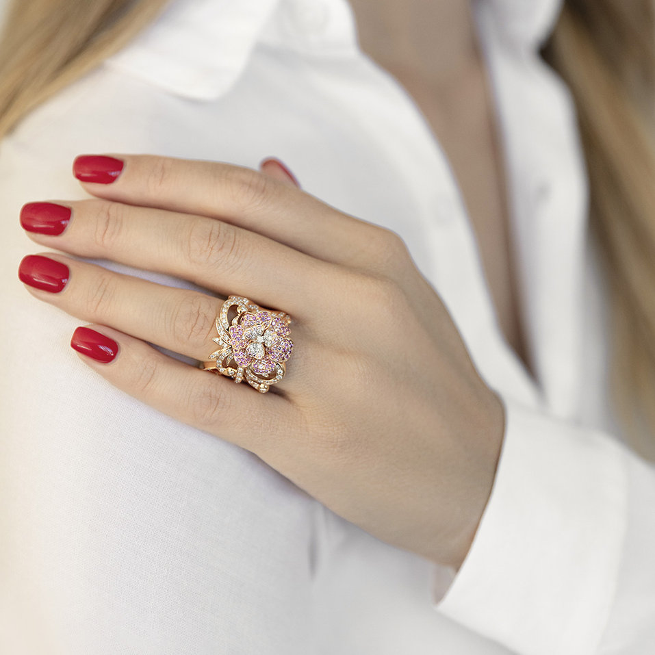 Prsten s diamanty a safíry Fairy Garden