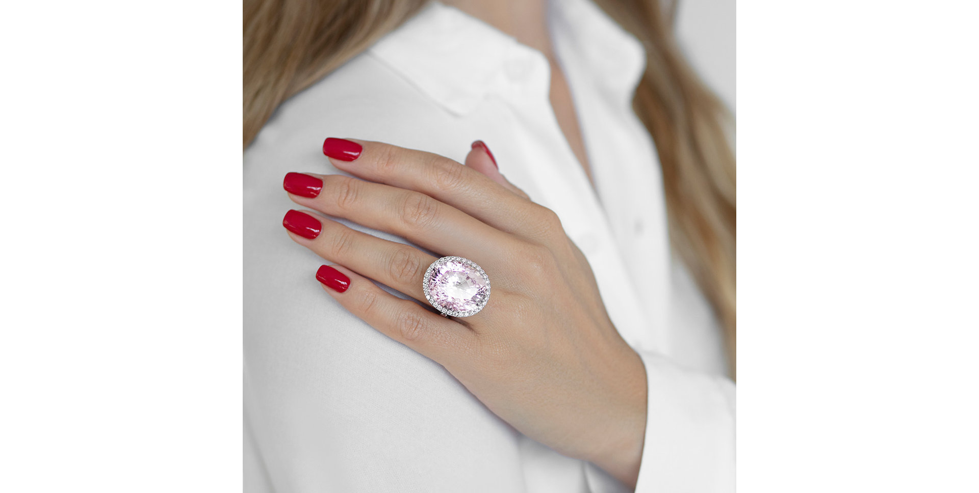 Prsten s kunzitem a diamanty a safíry Endless Treasure