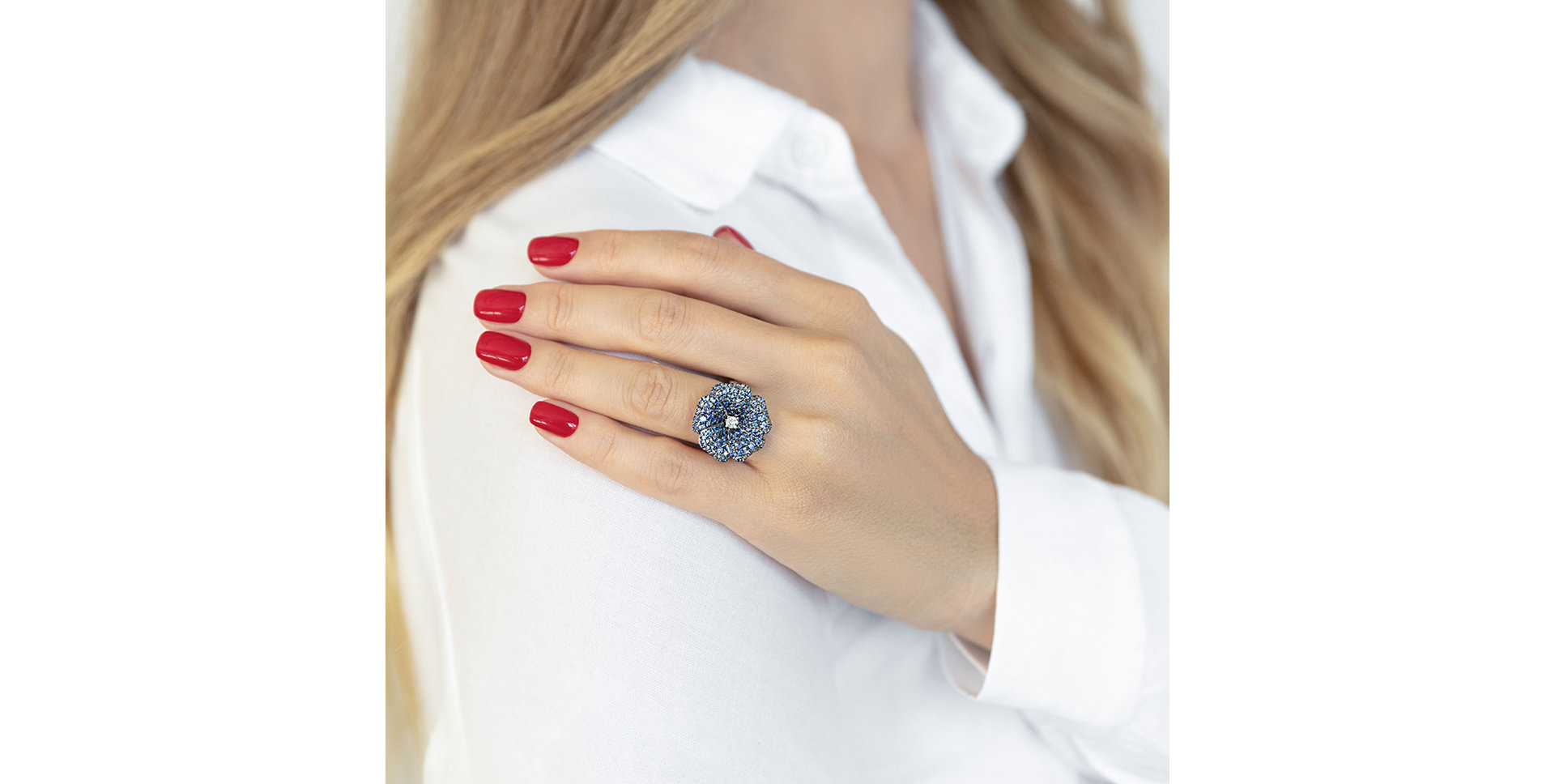 Prsten s diamanty a safíry Blue Jasmin