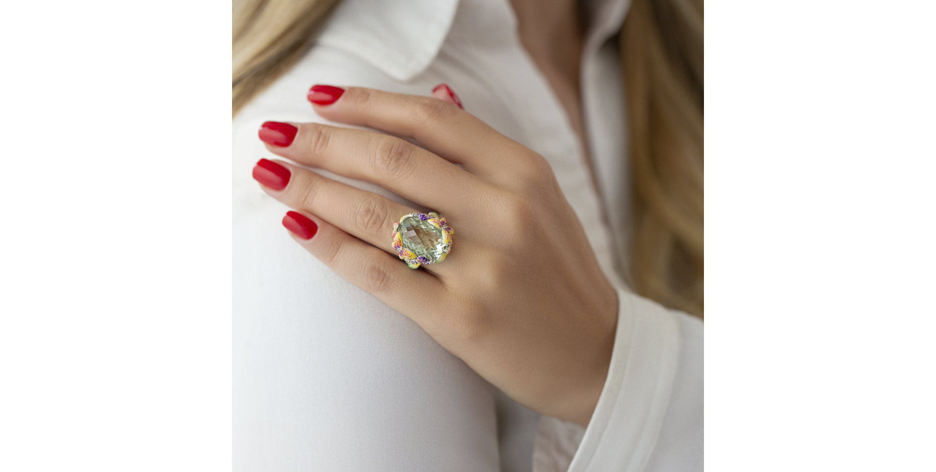 Prsten s ametystem, diamanty a emaily Mountain Meadow