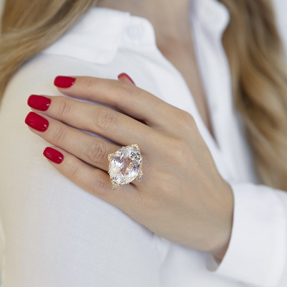 Prsten s kunzitem a diamanty a topazy Dulcinea