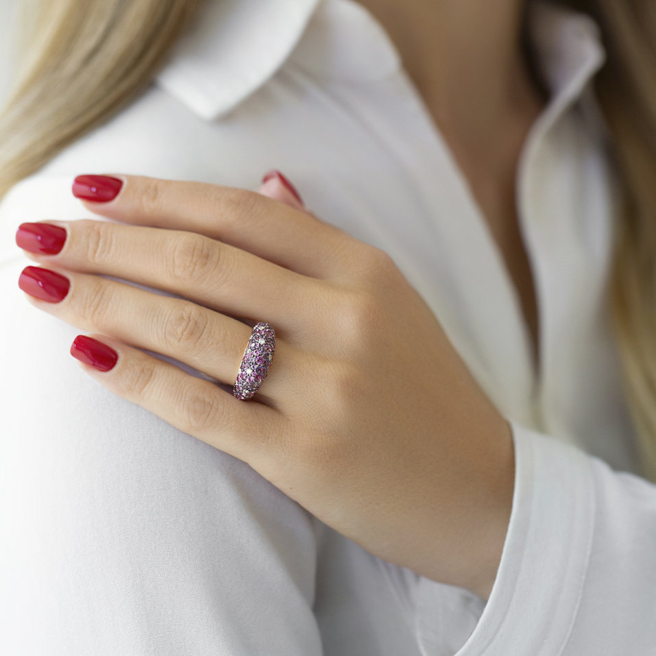 Prsten s diamanty, ametysty a safíry Adeline