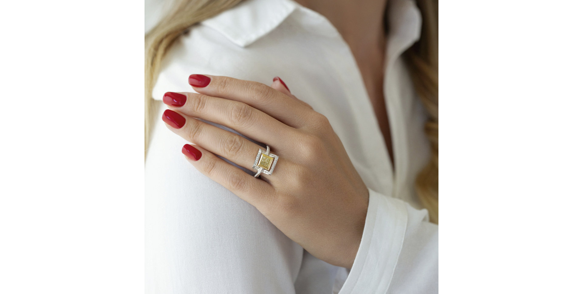 Prsten s bílými a žlutými diamanty Signature of Fantasy